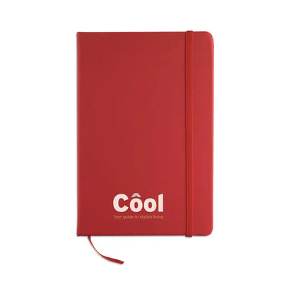 Caiet a5 96 coli randuite roșu cu elastic și branding alb cool ideal pentru notițe și școală