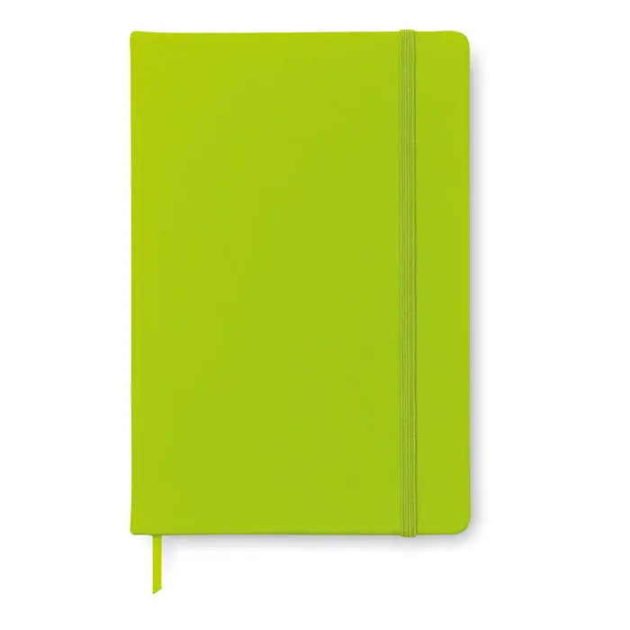 Caiet a5 96 coli rânduite verde lime vibrant cu copertă mată netedă și elastic de fixare asortat