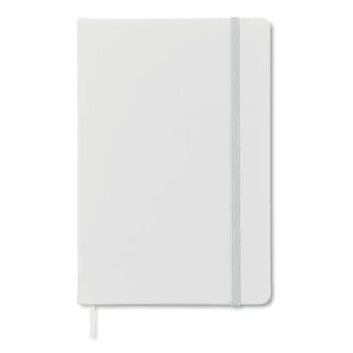 Caiet a5 96 coli simplu cu coperta hardcover albă și elastic gri subtil cu semn de carte asortat