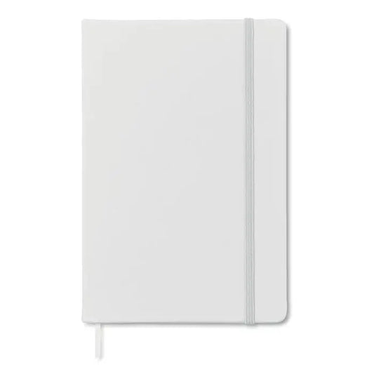 Caiet a5 96 coli simplu cu coperta hardcover albă și elastic gri subtil cu semn de carte asortat