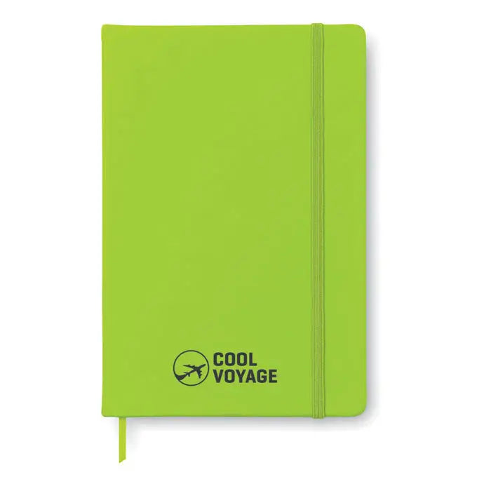 Caiet a5 96 coli simplu lime cu logo cool voyage negru si elastic verde potrivit pentru notite de calatorie