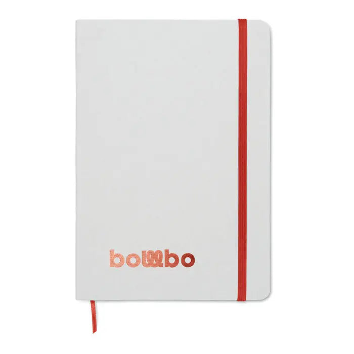 Caiet a5 alb cu elastic rosu si semn de carte asortat pentru notite si organizare eficienta