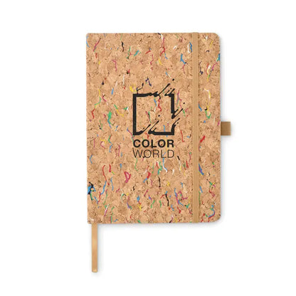 Caiet a5 color pluta cu copertă din plută colorată și logo negru color world pe față