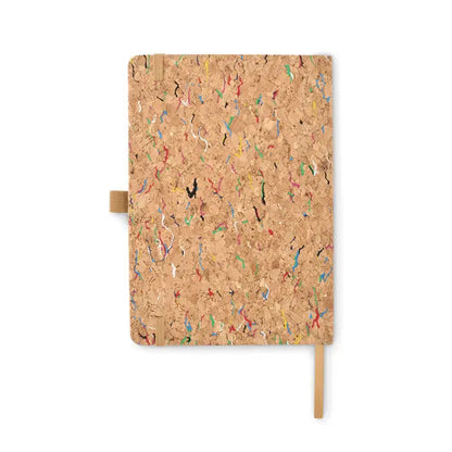 Caiet a5 color pluta beige din pluta cu dungi colorate si semn de carte din panglica bej