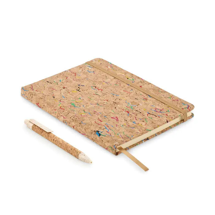 Caiet a5 color pluta cu model confetti colorat si stilou asortat din pluta pentru notite creative