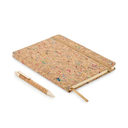 Caiet a5 color pluta cu model confetti colorat si stilou asortat din pluta pentru notite creative