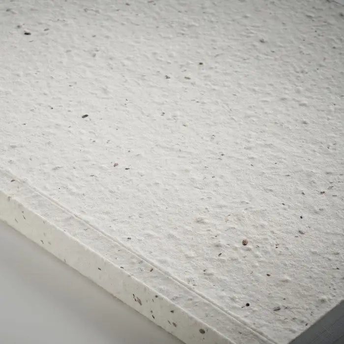 Caiet a5 cu coperta din hartie alba texturata cu seminte si mici pete subtile
