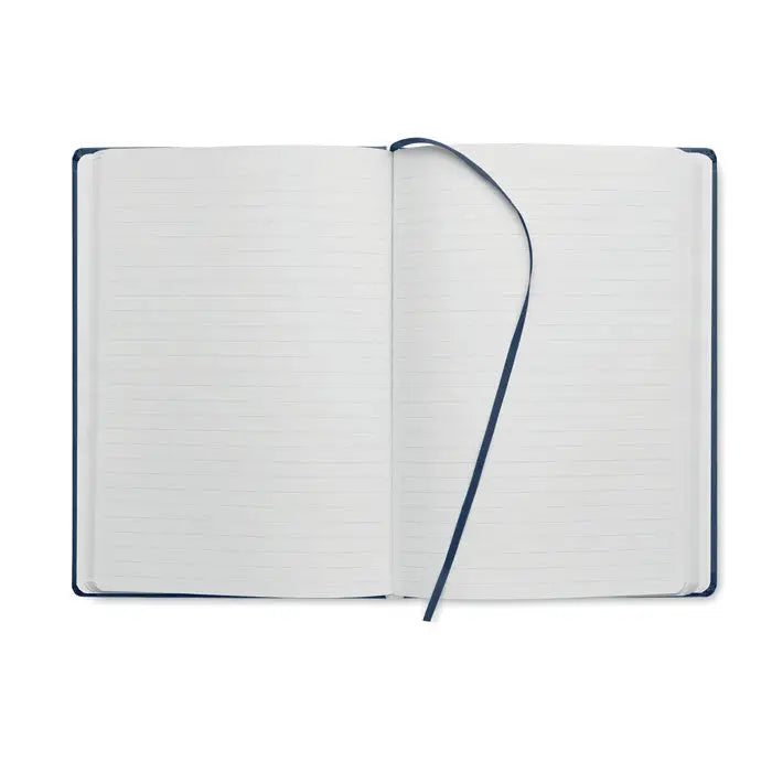 Caiet a5 cu pagini reciclate cu coperta dura bleumarin si pagini albe liniate si semn de carte asortat