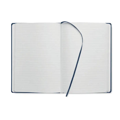 Caiet a5 cu pagini reciclate cu coperta dura bleumarin si pagini albe liniate si semn de carte asortat