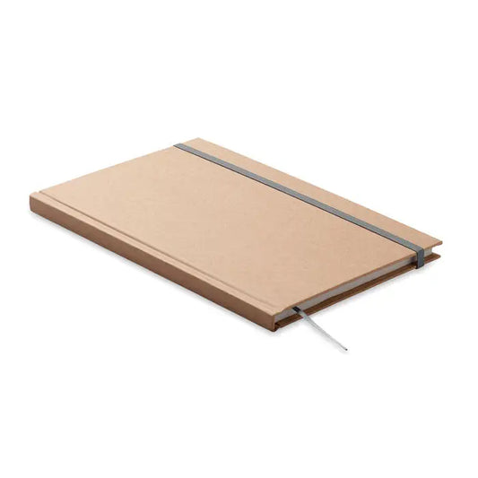 Notebook a5 beige minimalist cu coperta texturata si elastic gri pentru pagini reciclate