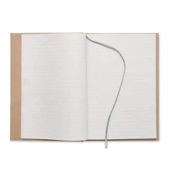 Caiet a5 cu pagini reciclate minimalist bej cu pagini albe linii si semn de carte gri subtire