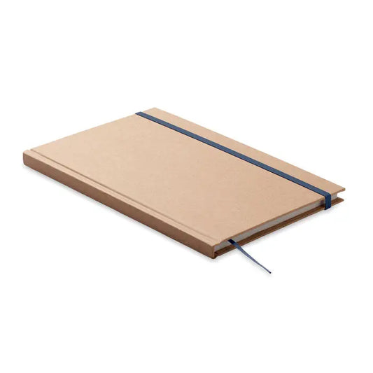 Caiet a5 cu pagini reciclate bej minimalist cu elastic bleumarin si semn de carte asortat