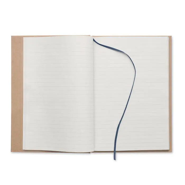 Caiet a5 cu pagini reciclate coperta kraft minimalista pagini liniate albe si marcator panglica albastru navy