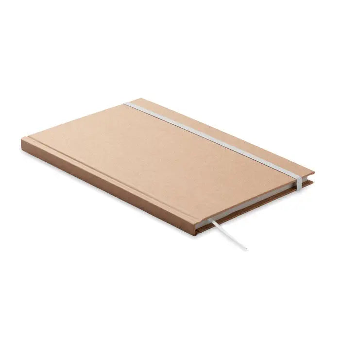 Caiet a5 cu pagini reciclate tan cu coperta texturata si elastic argintiu pentru fixarea paginilor