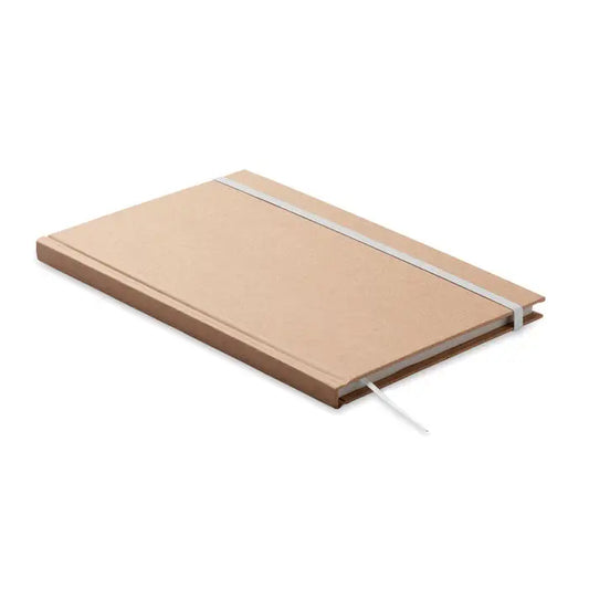 Caiet a5 cu pagini reciclate tan cu coperta texturata si elastic argintiu pentru fixarea paginilor