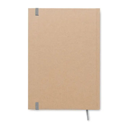 Caiet A5 cu pagini reciclate din hartie kraft minimalist cu benzi elastice gri si semn de carte asortat