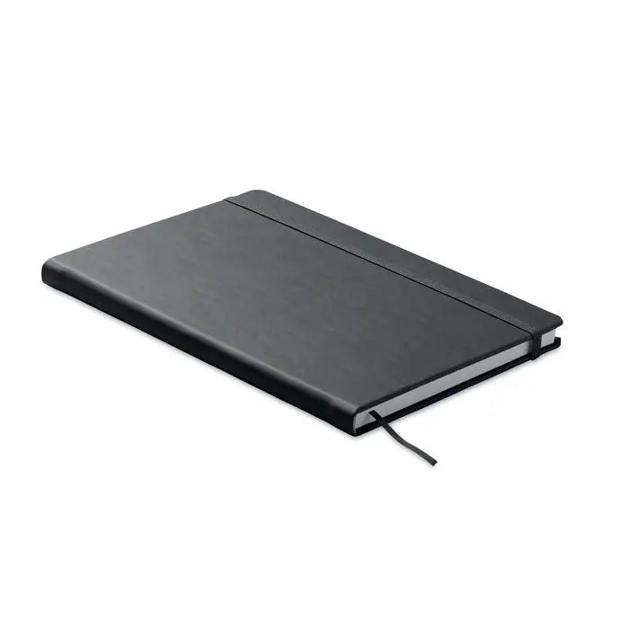 Caiet a5 cu pagini reciclate negru piele ecologica cu design minimalist si inchidere elastica