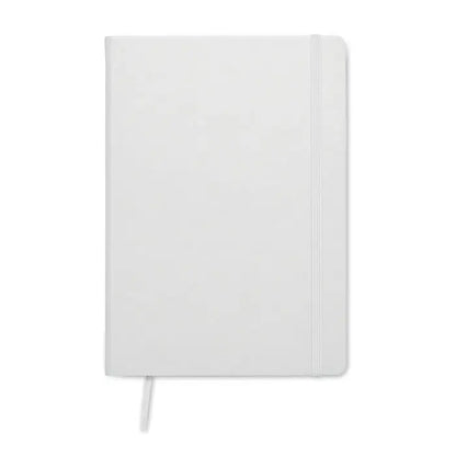 Caiet a5 alb cu pagini reciclate, coperta texturata, elastic si semn de carte din panglica asortata