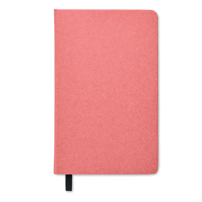 Caiet a5 coral cu pagini reciclate si coperta texturata cu elastic negru pentru semnarea paginilor