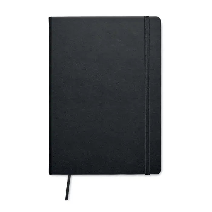 Caiet a5 negru texturat cu elastic si marcator din pagini reciclate pentru notite ecologice