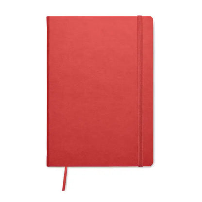 Caiet a5 rosu cu pagini reciclate texturat cu elastic si marcaj din panglica pentru notite ecologice