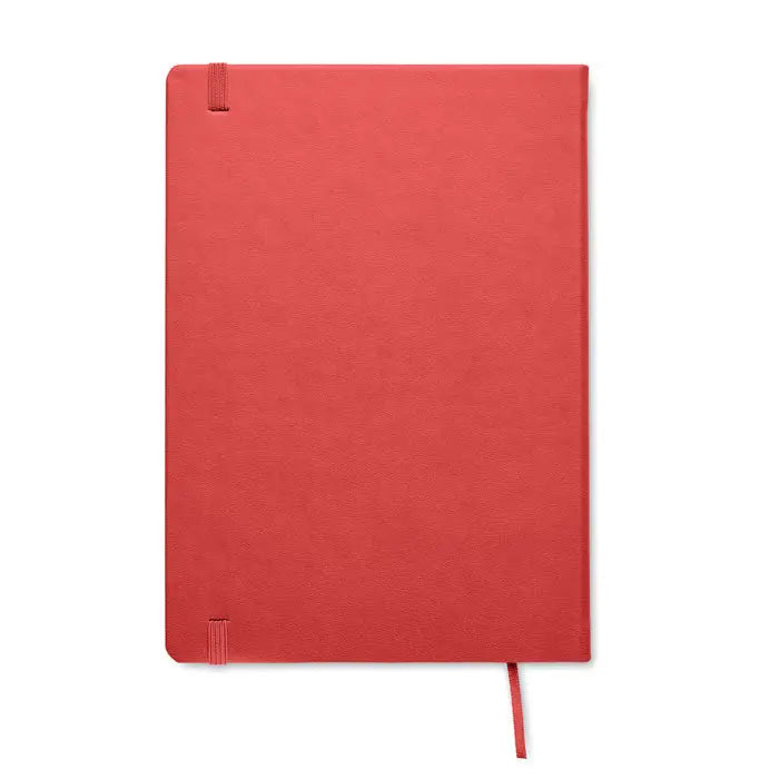Caiet a5 rosu cu coperta texturata, elastic si semn de carte din material reciclat
