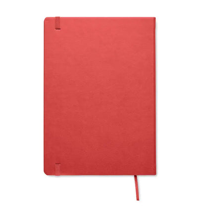 Caiet a5 rosu cu coperta texturata, elastic si semn de carte din material reciclat