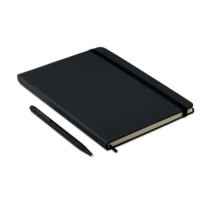 Caiet a5 cu stilou 72 cu linii copertă neagră hardcover cu elastic și stilou negru asortat lângă