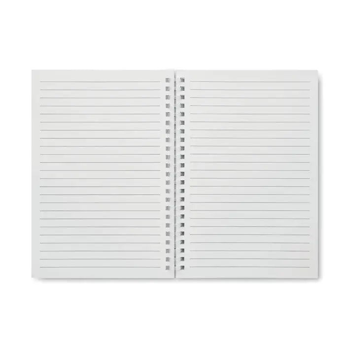 Caiet a5 din carton reciclat cu spirala alba si pagini liniate pentru notite si schite