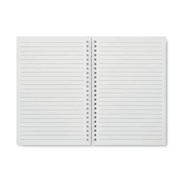 Caiet a5 din carton reciclat alb cu spirala si file linii pentru notite si desen
