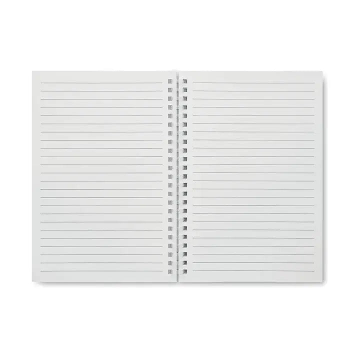 Caiet a5 din carton reciclat cu coperta alba si pagini dictando spiralat pentru notite si schite