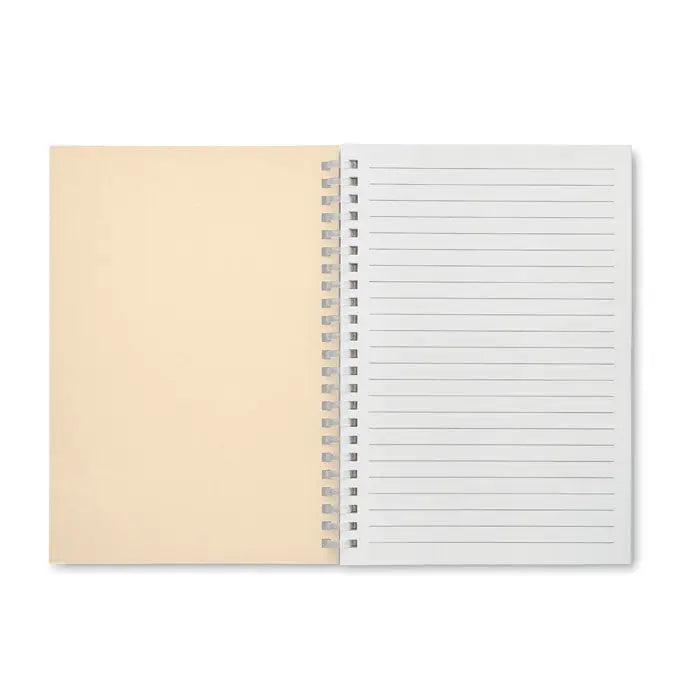 Caiet a5 din carton reciclat spiralat bej cu pagini liniate pentru notite si desen