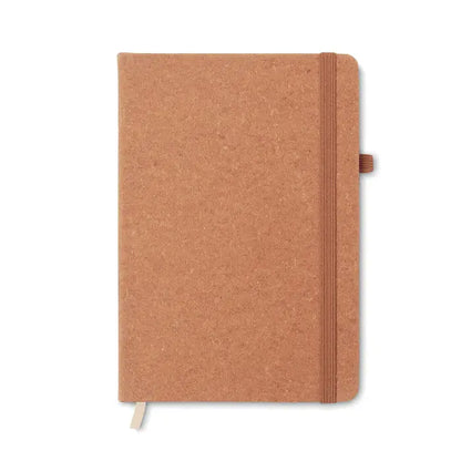 Notebook a5 din piele reciclata tan cu copertă din plută și elastic de prindere