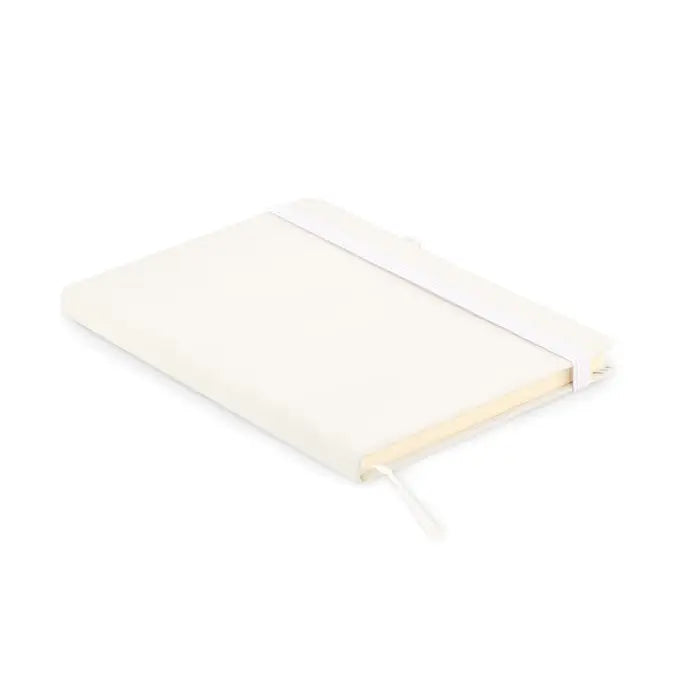 Caiet a5 crem din pu reciclat cu design minimalist si inchidere cu elastic