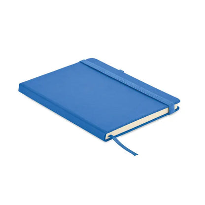 Caiet a5 din pu reciclat albastru cu coperta tare inchidere elastica si semn de carte asortat
