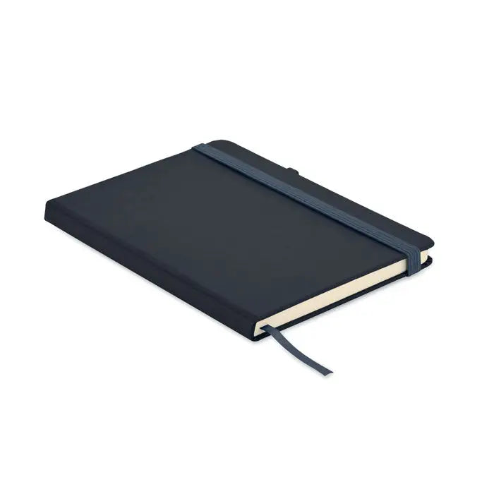 Caiet a5 din pu reciclat negru cu coperta tare, elastic si semn de carte atasat