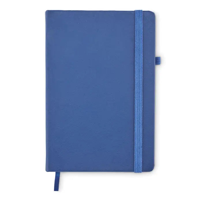 Caiet a5 din pu reciclat albastru cu textură, elastic și semn de carte asortate pentru uz zilnic