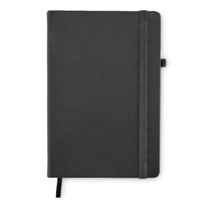 Caiet a5 din pu reciclat negru cu textură, elastic și tab pentru uz zilnic și notițe organizate
