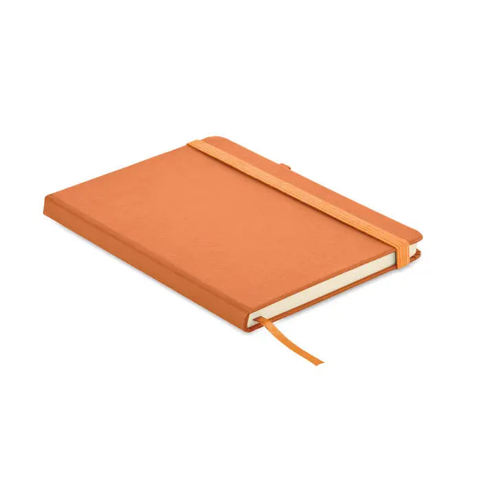 Caiet a5 din pu reciclat portocaliu cu textură, elastic și semn de carte pentru uz zilnic