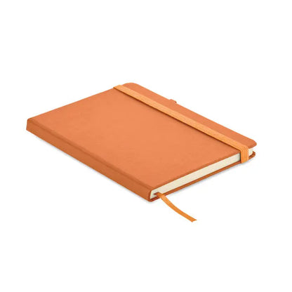 Caiet a5 din pu reciclat portocaliu cu textură, elastic și semn de carte pentru uz zilnic