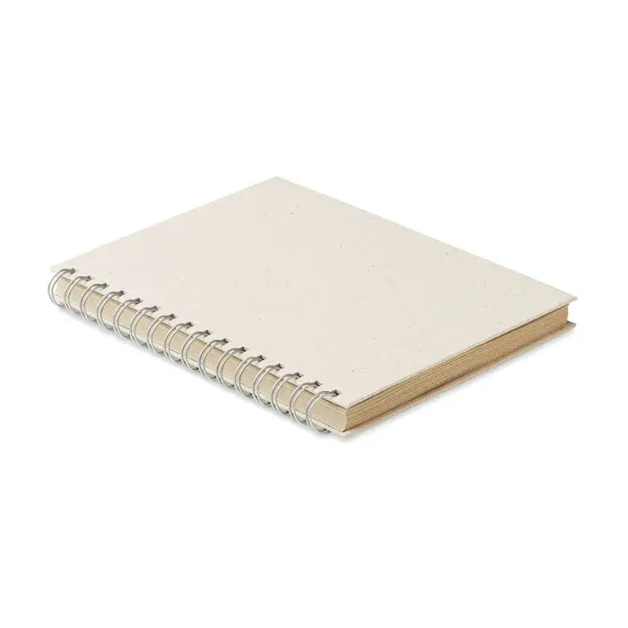 Beige caiet a5 iarba cu coperta texturata si 80 randuri spiralat cu pagini vizibile
