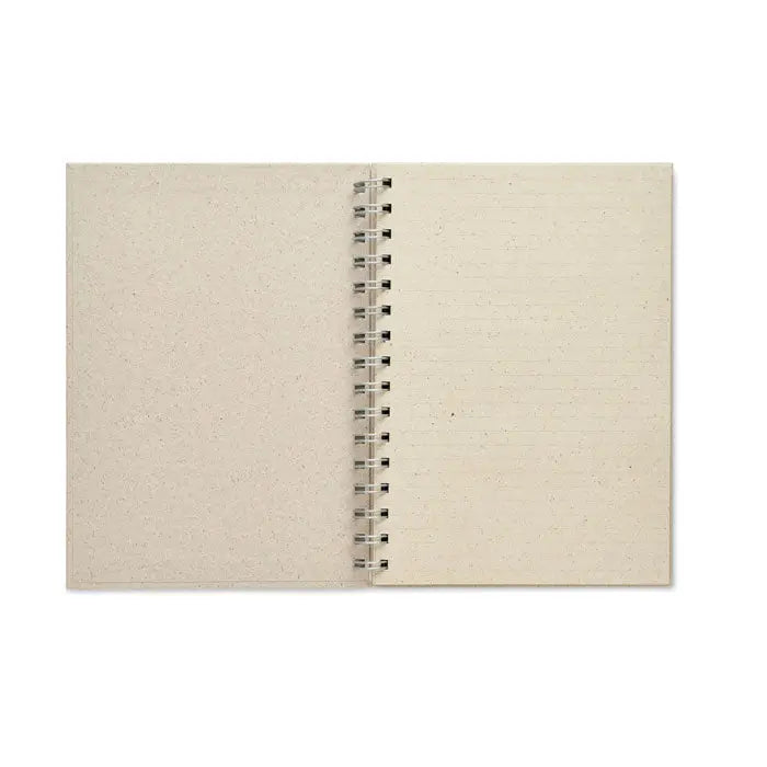 Beige caiet a5 iarba cu spirală, pagini reciclate texturate și design minimalist pentru notițe organizate
