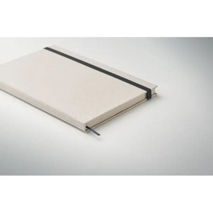 Beige texturat caiet a5 iarba cu 80 de rânduri, elastic negru și semn de carte asortat
