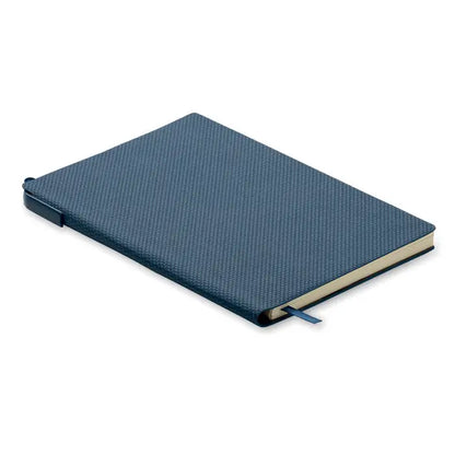 Caiet a5 pu bleumarin texturat cu semn de carte asortat si clips negru pentru inchidere eleganta