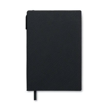Caiet a5 pu negru cu textură, suport pentru stilou și semn de carte integrat pentru notițe rapide