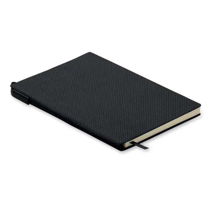 Caiet a5 pu cu stilou negru texturat cu design minimalist si elastic de culoare neagra pentru inchidere segura