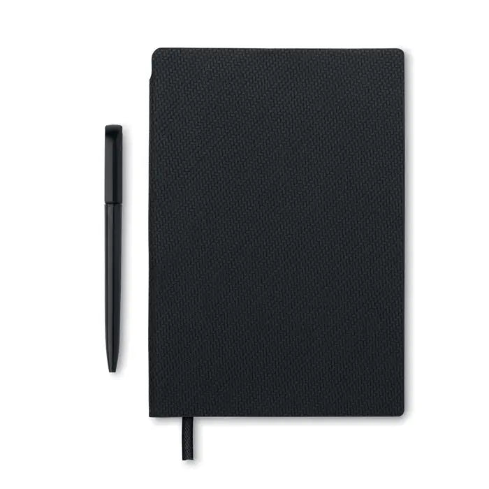 Caiet a5 pu negru cu textura si stilou asortat pentru notite elegante si practice