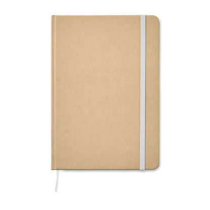 Beige caiet a5 reciclat 80 randuri din hartie kraft cu elastic alb si semn de carte asortat