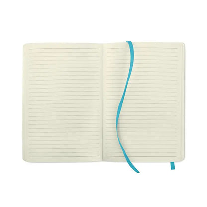 Notebook caiet a5 reciclat crem cu copertă tare și pagini liniate și semn de carte albastru aprins