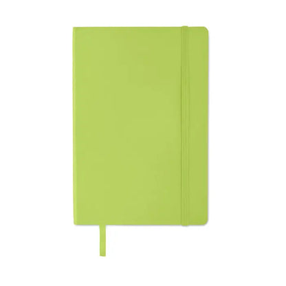 Caiet a5 reciclat lime green hardcover notebook with elastic band closure and matching ribbon bookmark